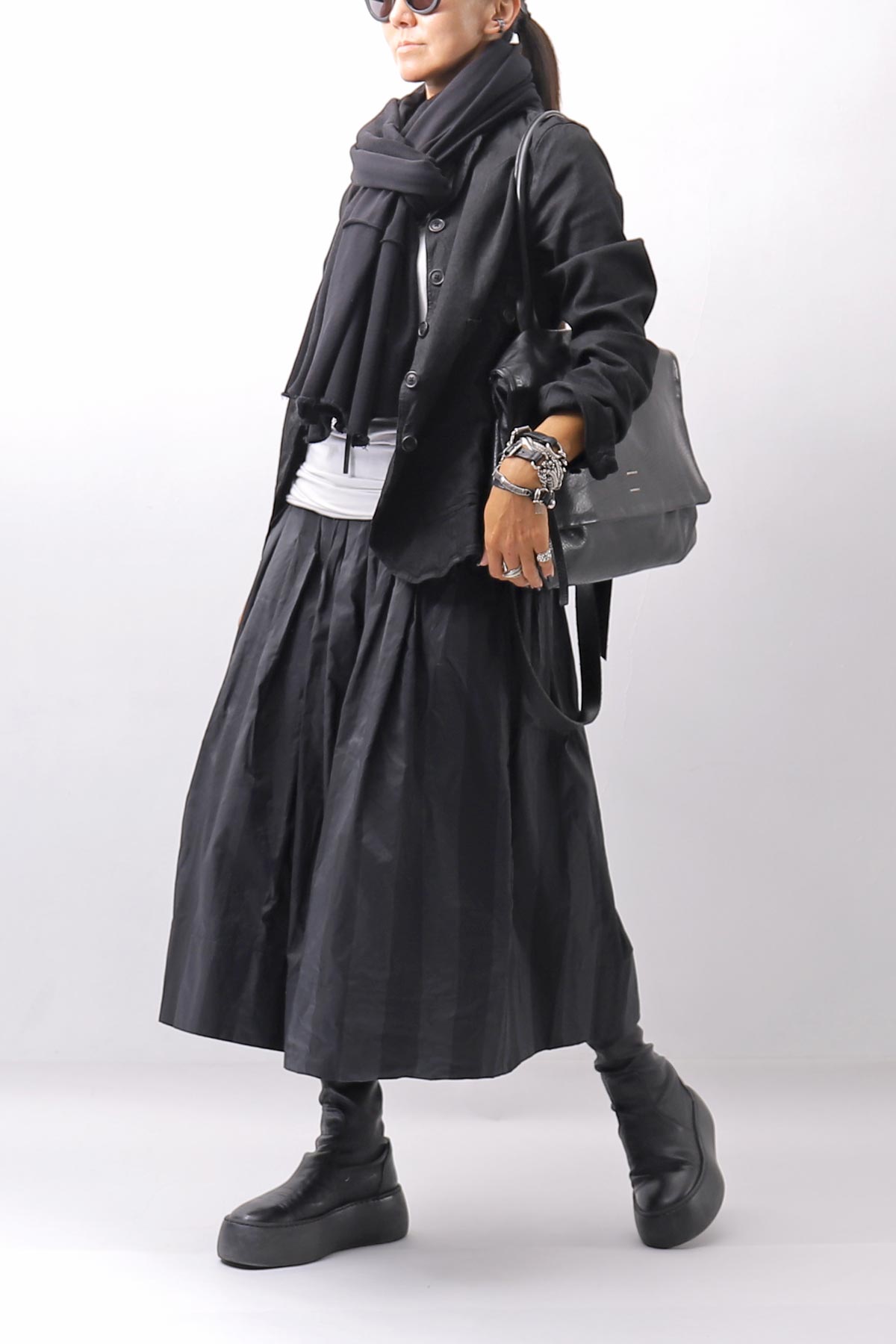 【PLÜ】 SHAPE MEMORY SKIRT PL09_WIDE STRIPE