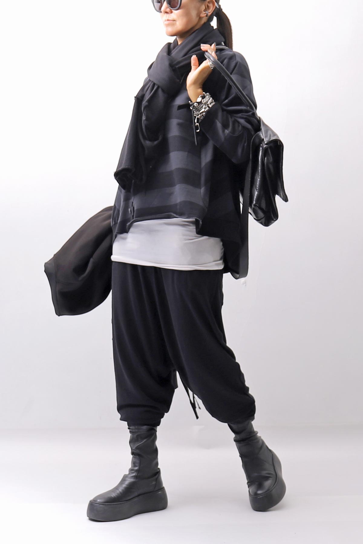 【PLÜ】 COTTON LIGHT SWEAT BALLOON SHORT TOP PL14_WIDE STRIPE