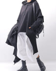 【PLÜ】 UNISEX ASYMMETRIC COTTON NEOPRENE HOODIE TOP PL11H_BLACK