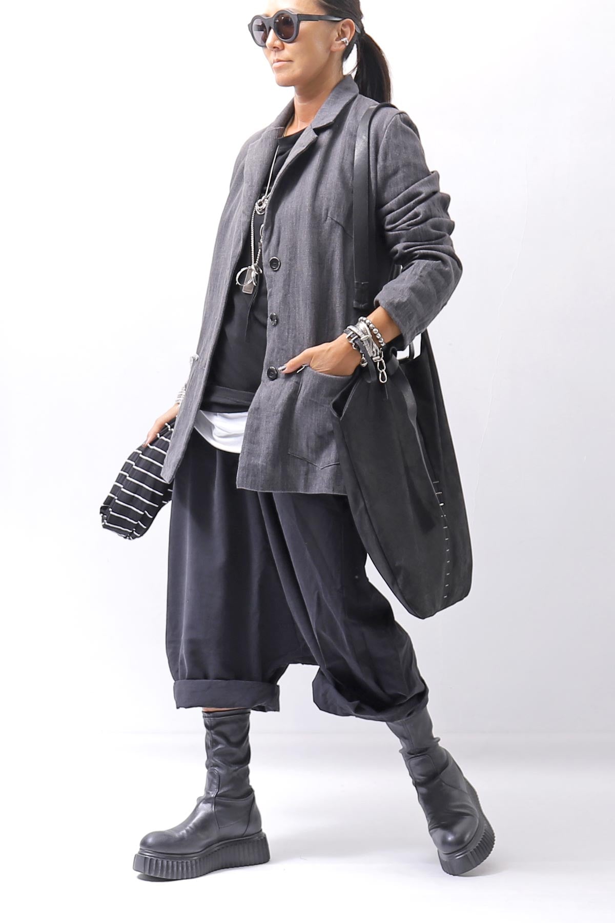 【studio b3】 UNISEX BOX SARROUEL WIDE PANTS RBB1961_BLACK