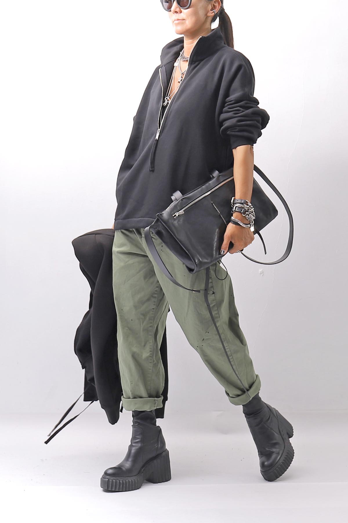 【thom/krom】 FRONT ZIP SWEAT TOPS WS498_BLACK