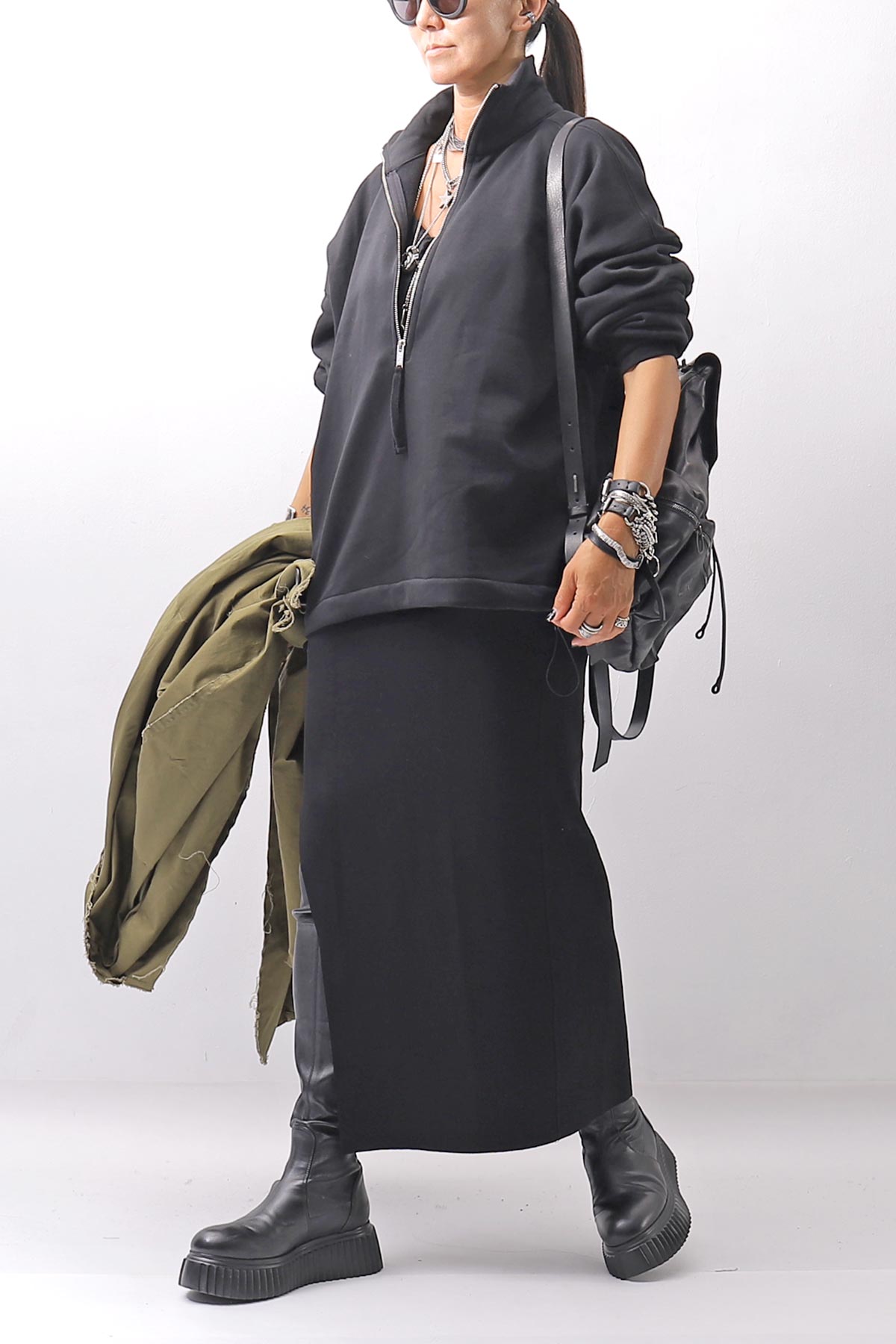 【thom/krom】 FRONT ZIP SWEAT TOPS WS498_BLACK