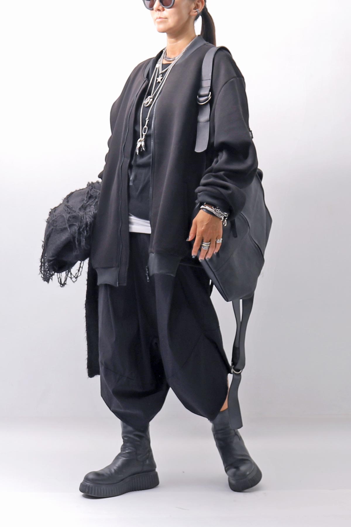 【PLÜ】 UNISEX OVERSIZED COTTON NEOPRENE BOMBER JACKET PL10_BLACK