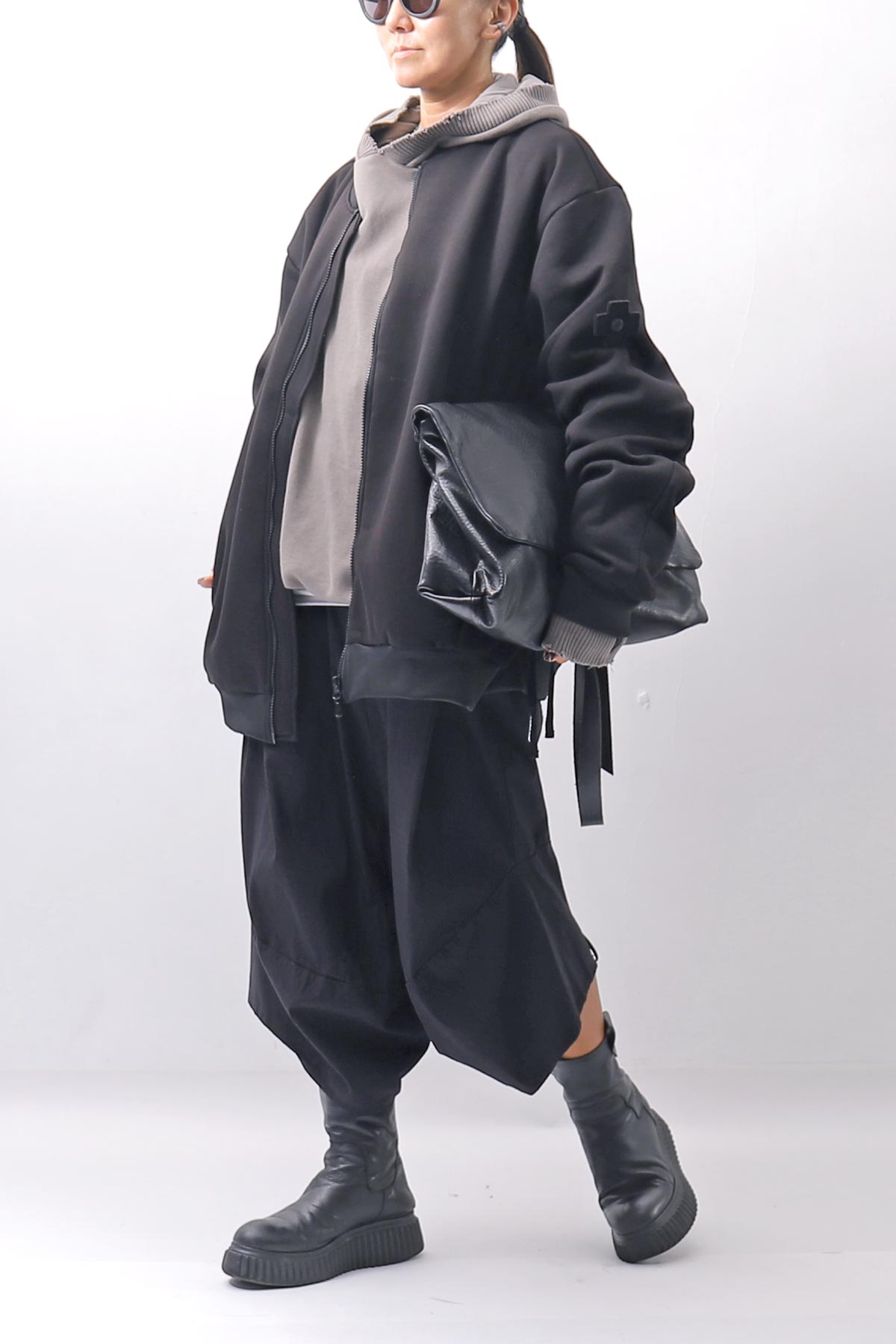 【PLÜ】 UNISEX OVERSIZED COTTON NEOPRENE BOMBER JACKET PL10_BLACK