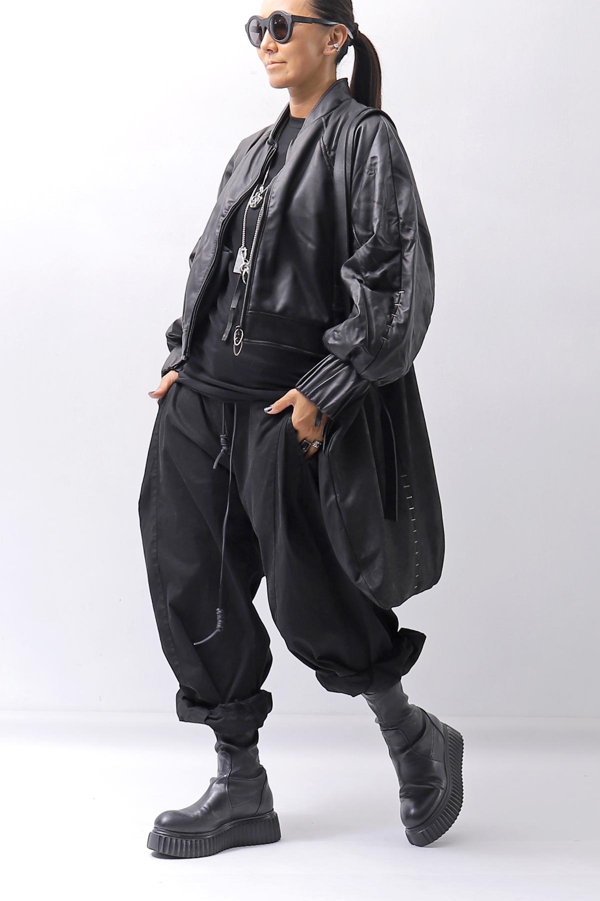 【DANIELE BASTA】 DOLMAN SLEEVE LEATHER SHORT BOMBER JACKET DB1301_BLACK