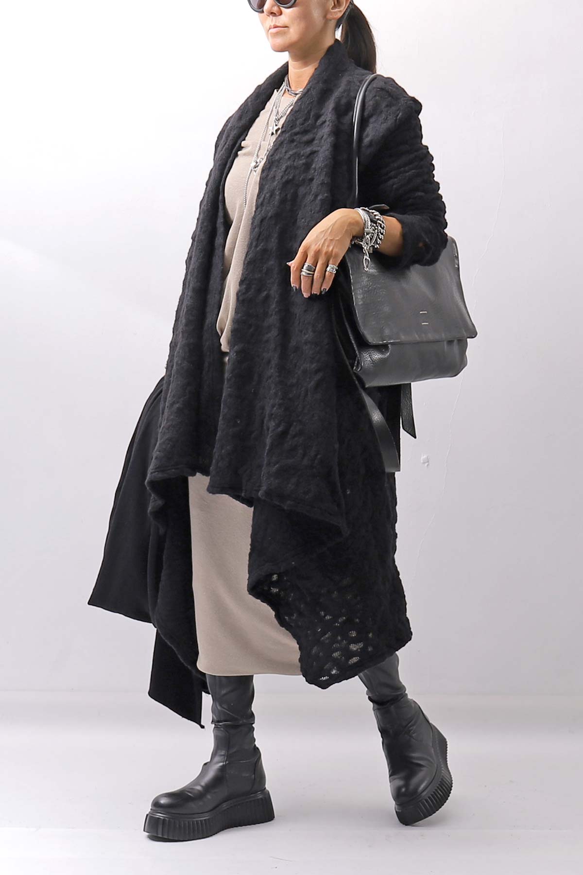 【NOSTRASANTISSIMA】 UNISEX JACQUARD LONG CARDIGAN MW159_BLACK