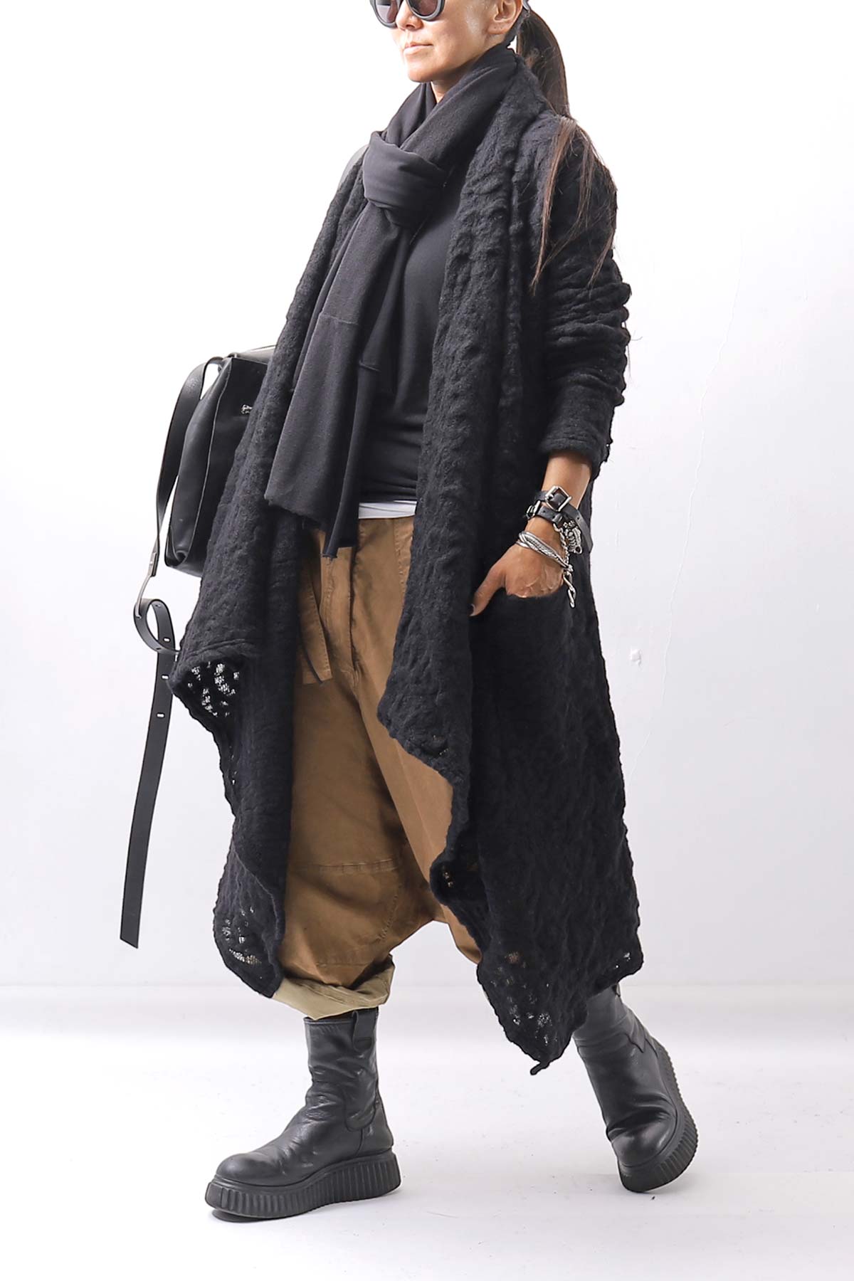 【NOSTRASANTISSIMA】 UNISEX JACQUARD LONG CARDIGAN MW159_BLACK