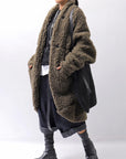 【NOSTRASANTISSIMA】 UNISEX OVERSIZED COCOON VIRGIN WOOL BOA KNIT CARDIGAN_KHAKI BROWN