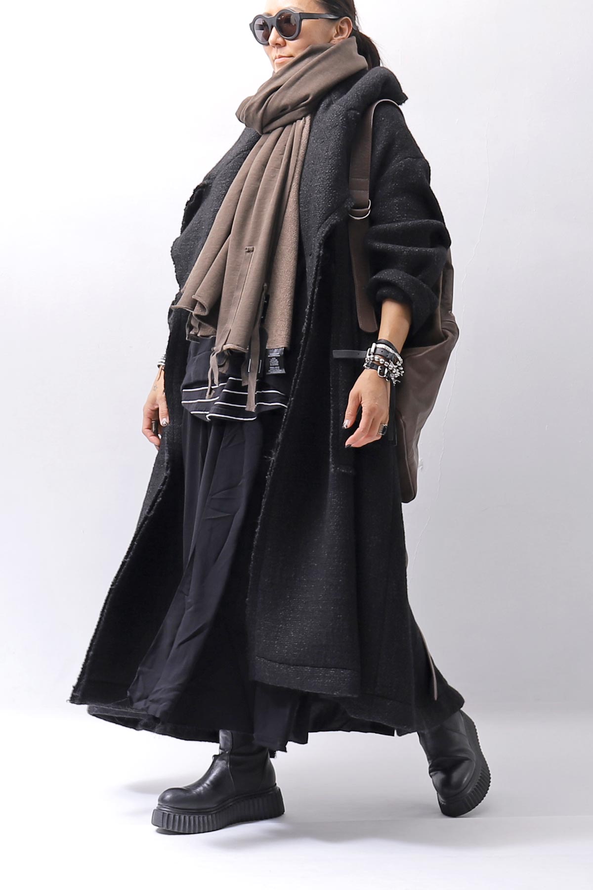 【RUNDHOLZ】 OVER SIZED BIG LAPEL LONG COAT_BLACK MEL