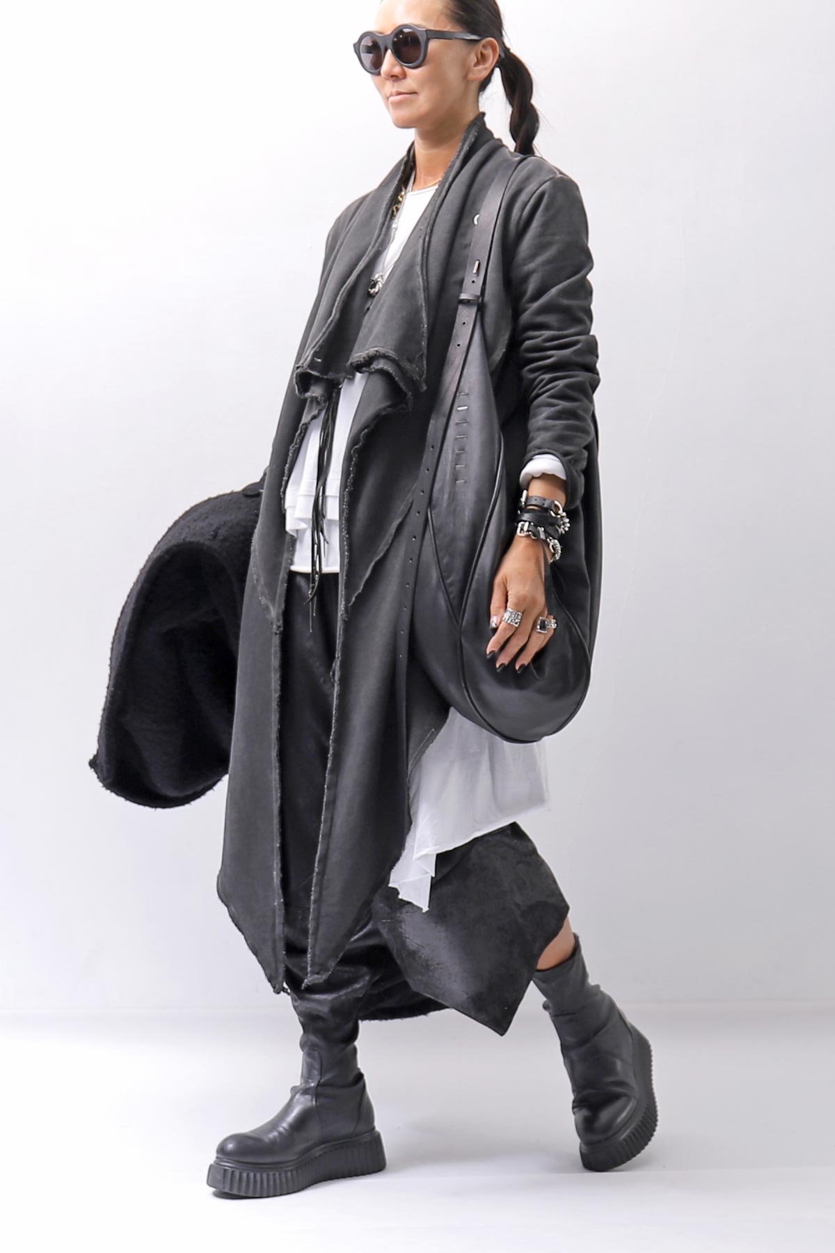 【sanctamuerte】 UNISEX ASYMMETRY SWEAT CARDIGAN_ASH GREY