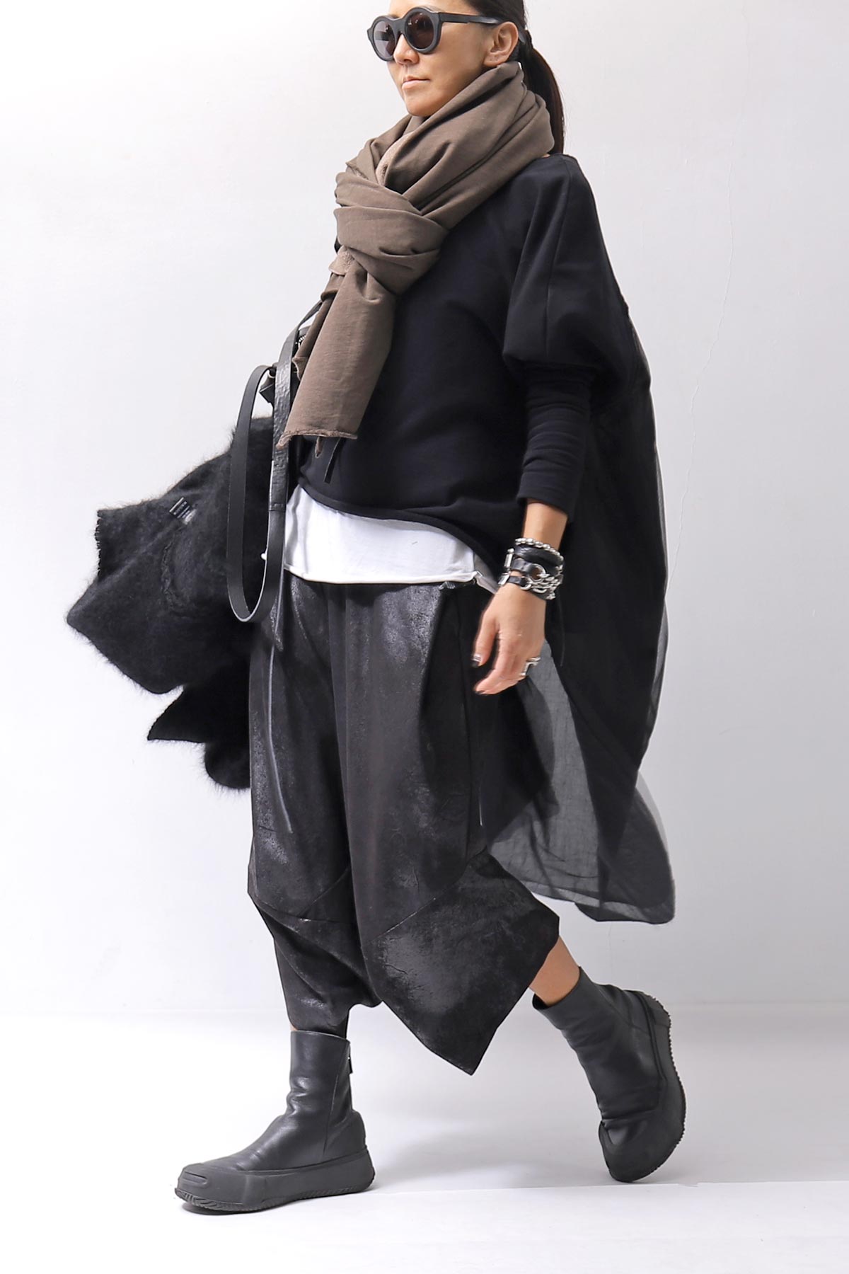 【bajra】 BACK TULLE＆COTTON LAYERED TOP 159QK02_BLACK