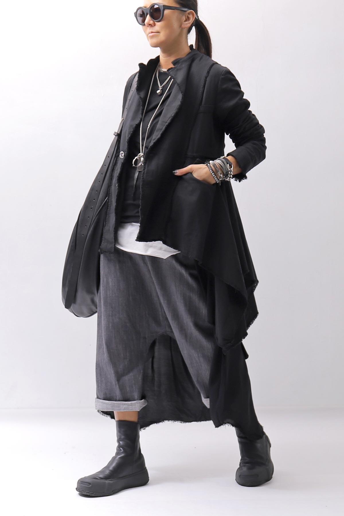 【sanctamuerte】 BACK DETACHABLE ASYMMETRY COTTON JACKET_BLACK