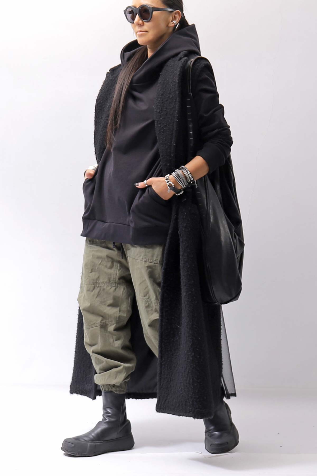 【bajra】 UNISEX SUPER STRETCH SWEAT BACKDRAPE HOODIE 159QK03_BLACK