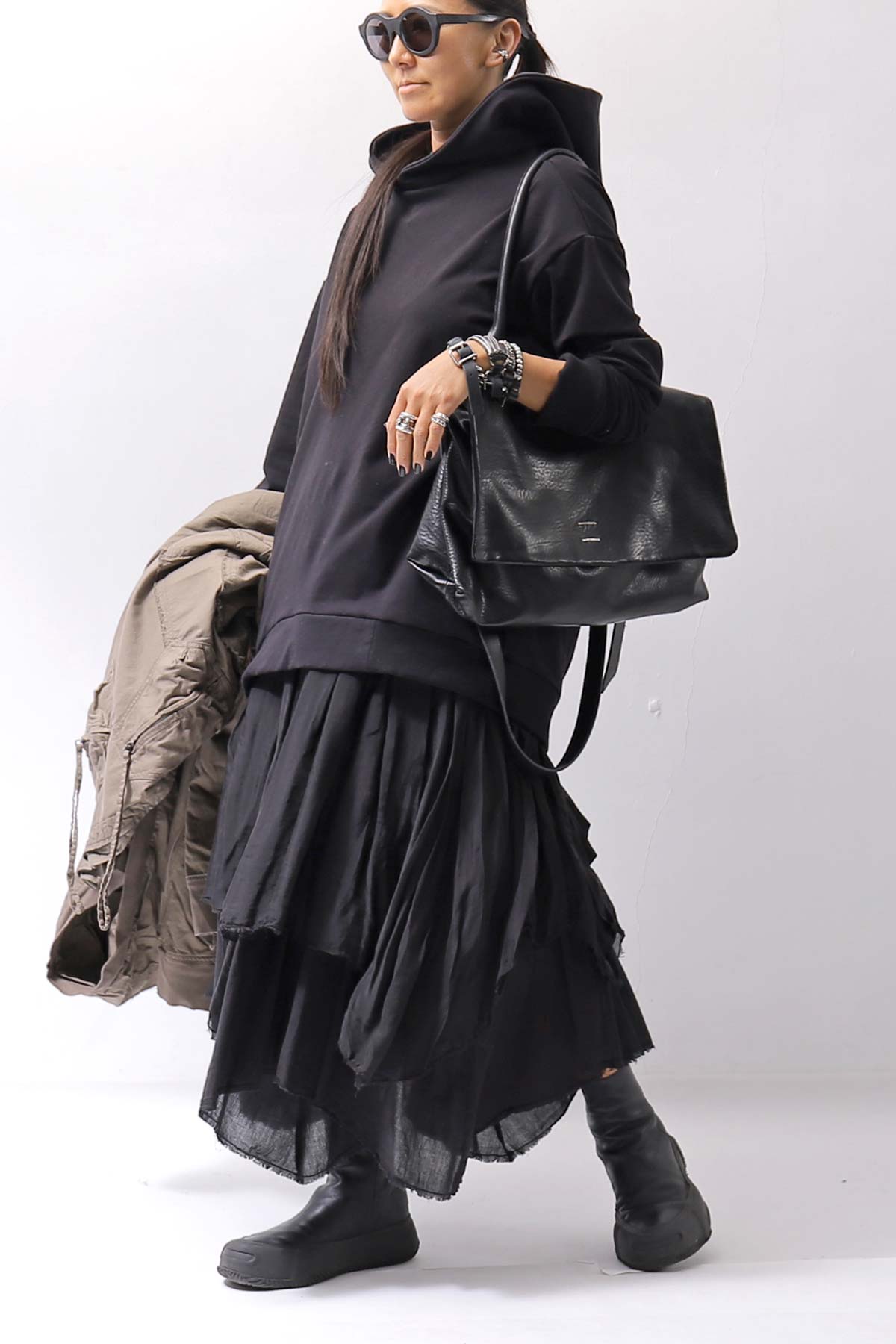 【bajra】 UNISEX SUPER STRETCH SWEAT BACKDRAPE HOODIE 159QK03_BLACK