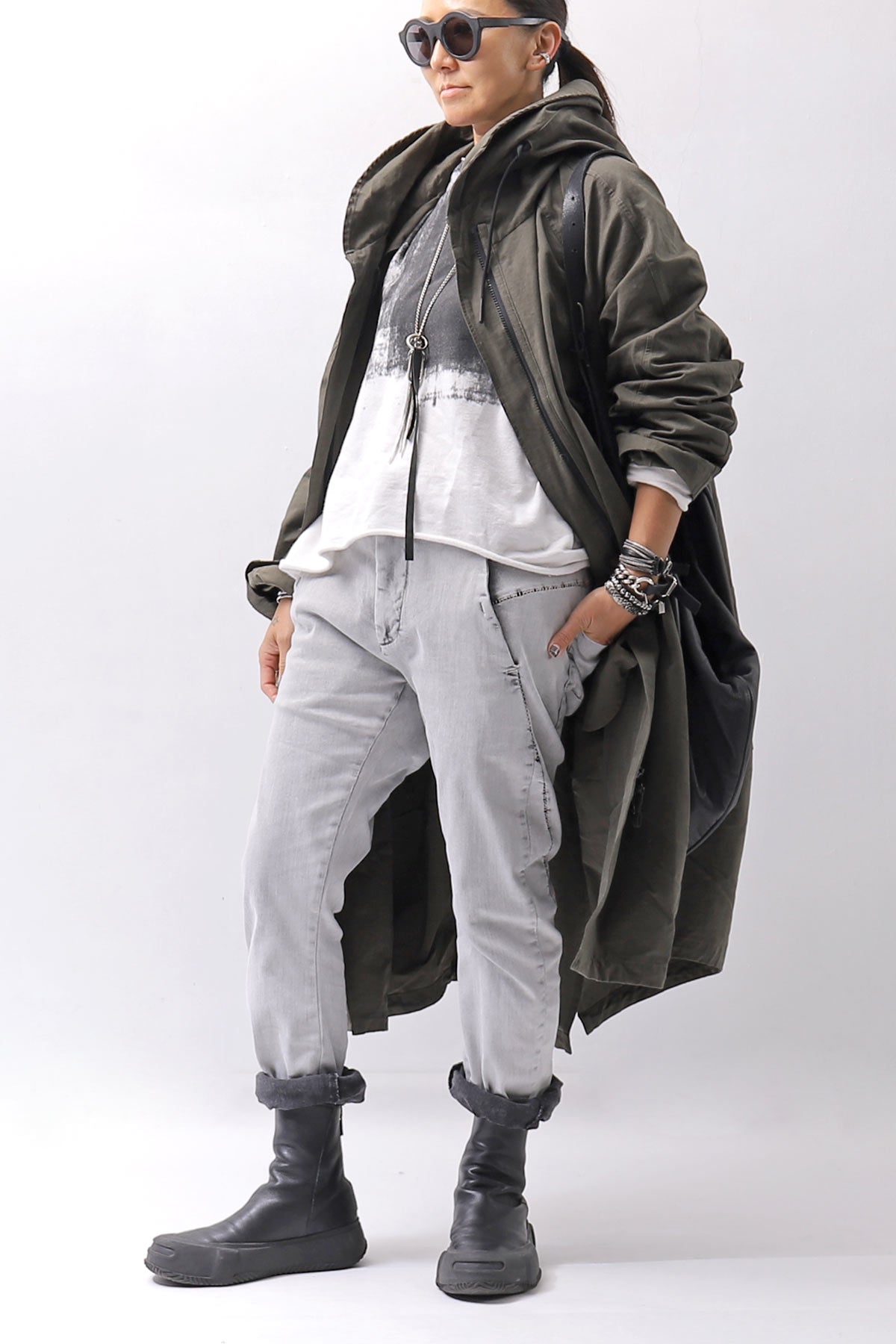 【thom/krom】 UNISEX LOW CROTCH STRETCH DENIM PANTS MT102_BLEACH GREY(LIGHT GREY)