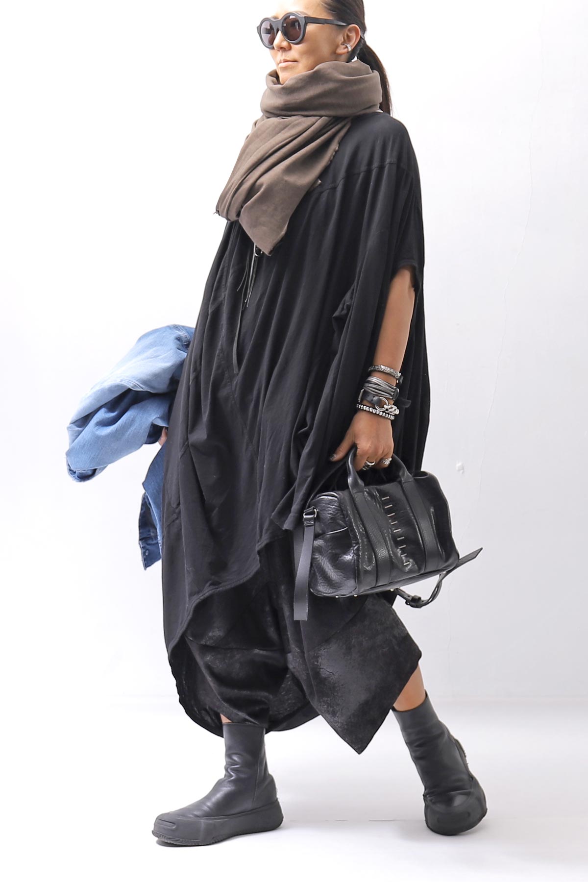 【RUNDHOLZ】 2WAY HOLE ASYMMETRY DRAPE LONG TOP DRESS 252 0937_BLACK