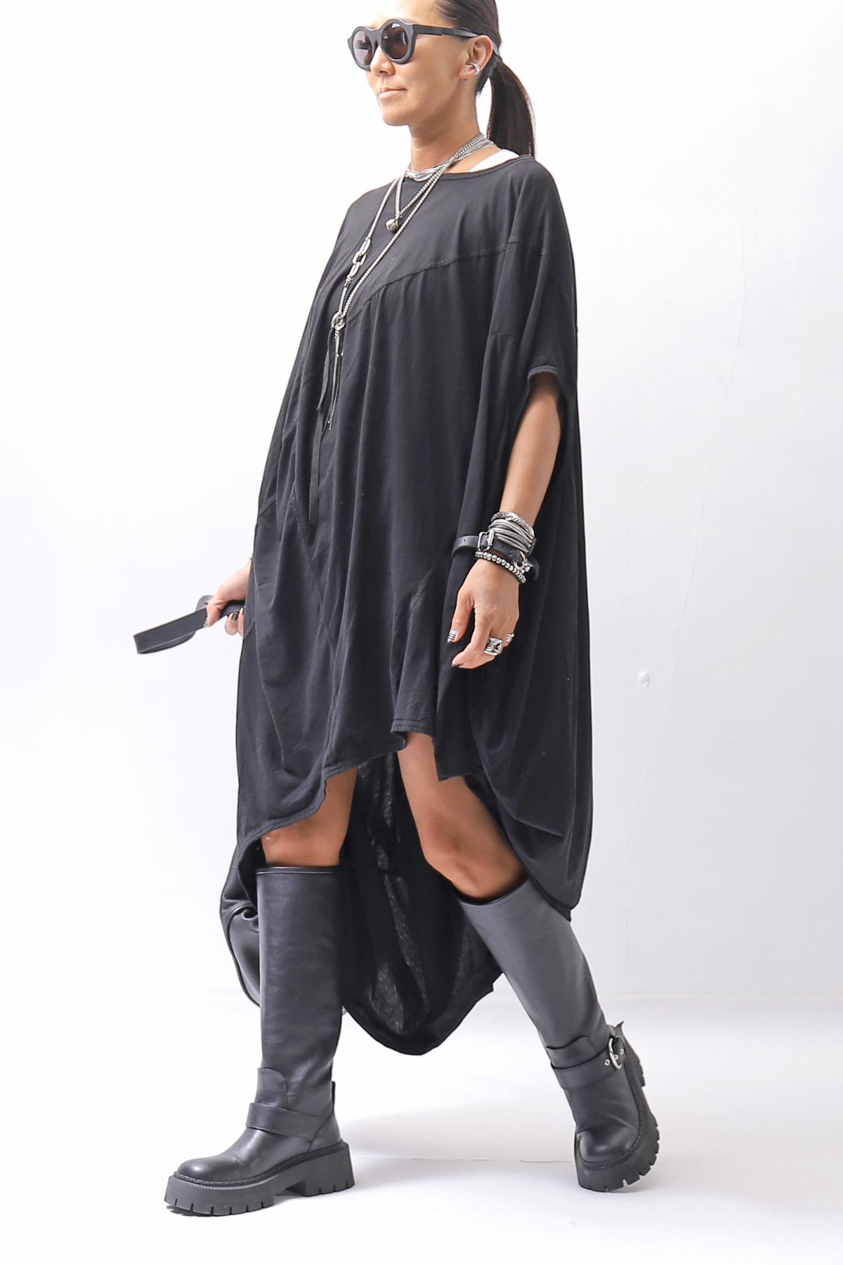 【RUNDHOLZ】 2WAY HOLE ASYMMETRY DRAPE LONG TOP DRESS 252 0937_BLACK