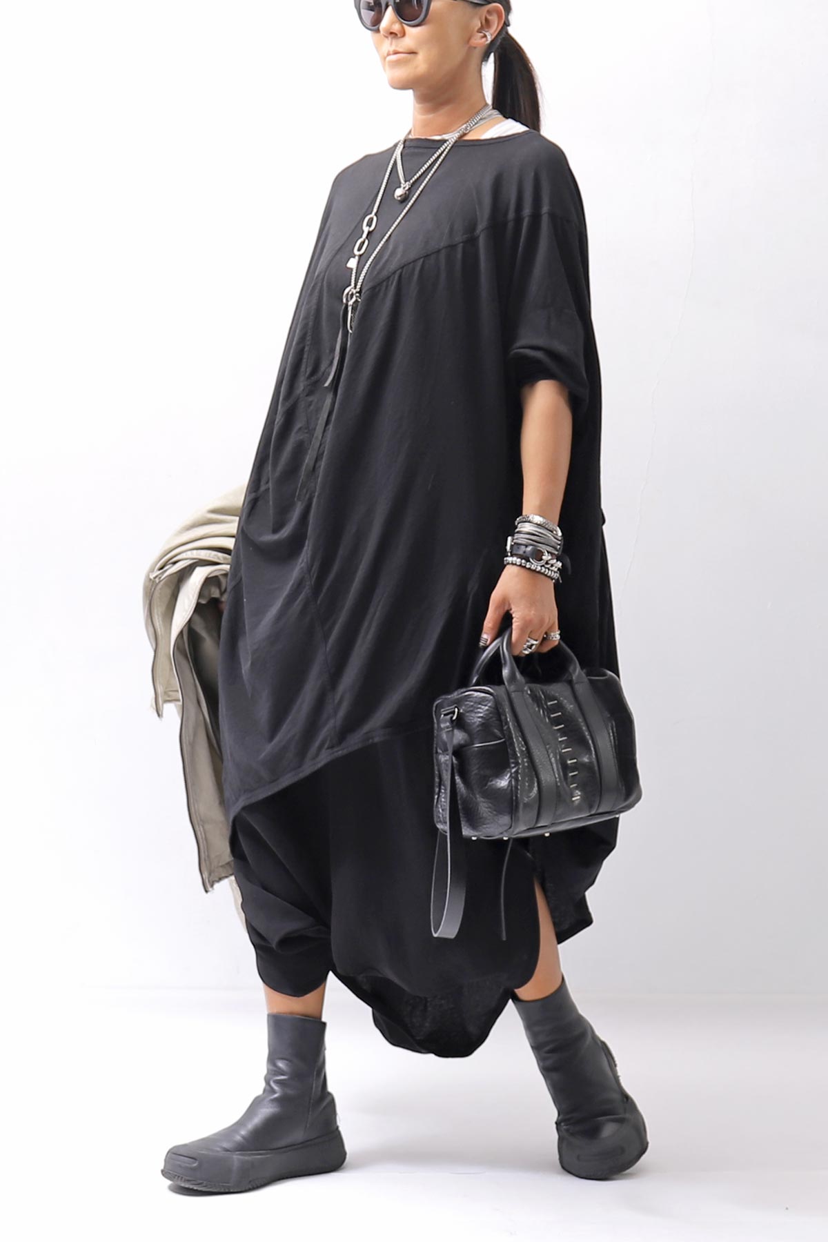 【RUNDHOLZ】 2WAY HOLE ASYMMETRY DRAPE LONG TOP DRESS 252 0937_BLACK