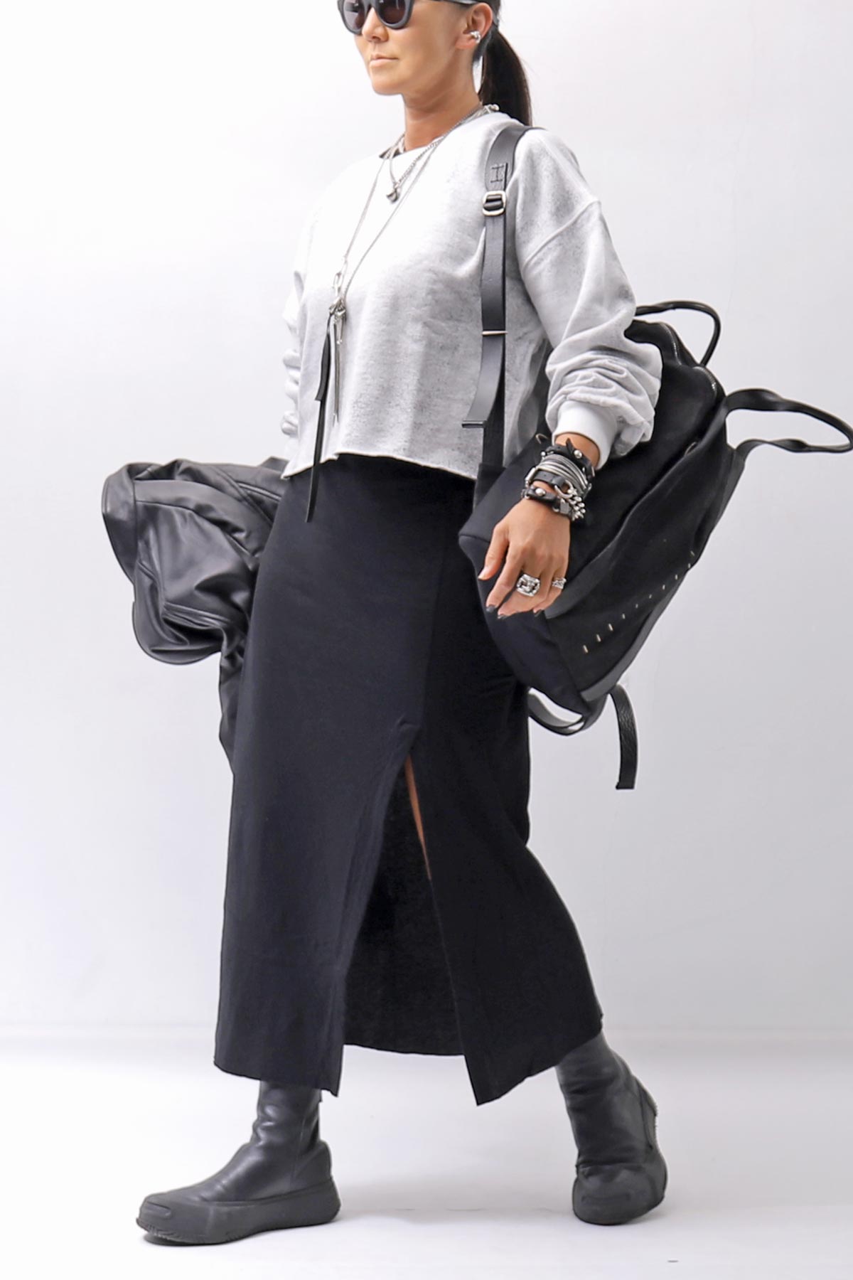 【thom/krom】 SKIN COTTON SLEEVE-LESS LONG DRESS WD58_BLACK