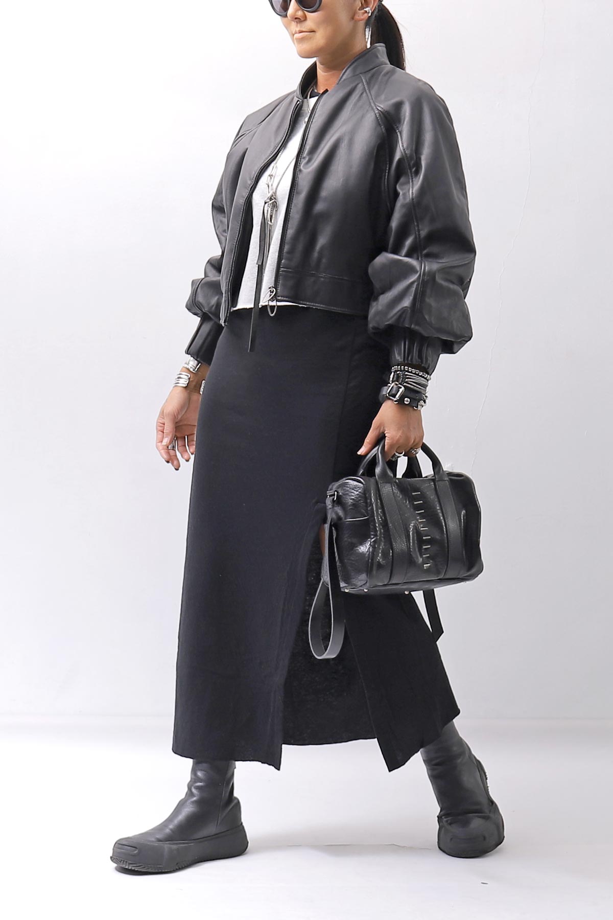 【thom/krom】 SKIN COTTON SLEEVE-LESS LONG DRESS WD58_BLACK