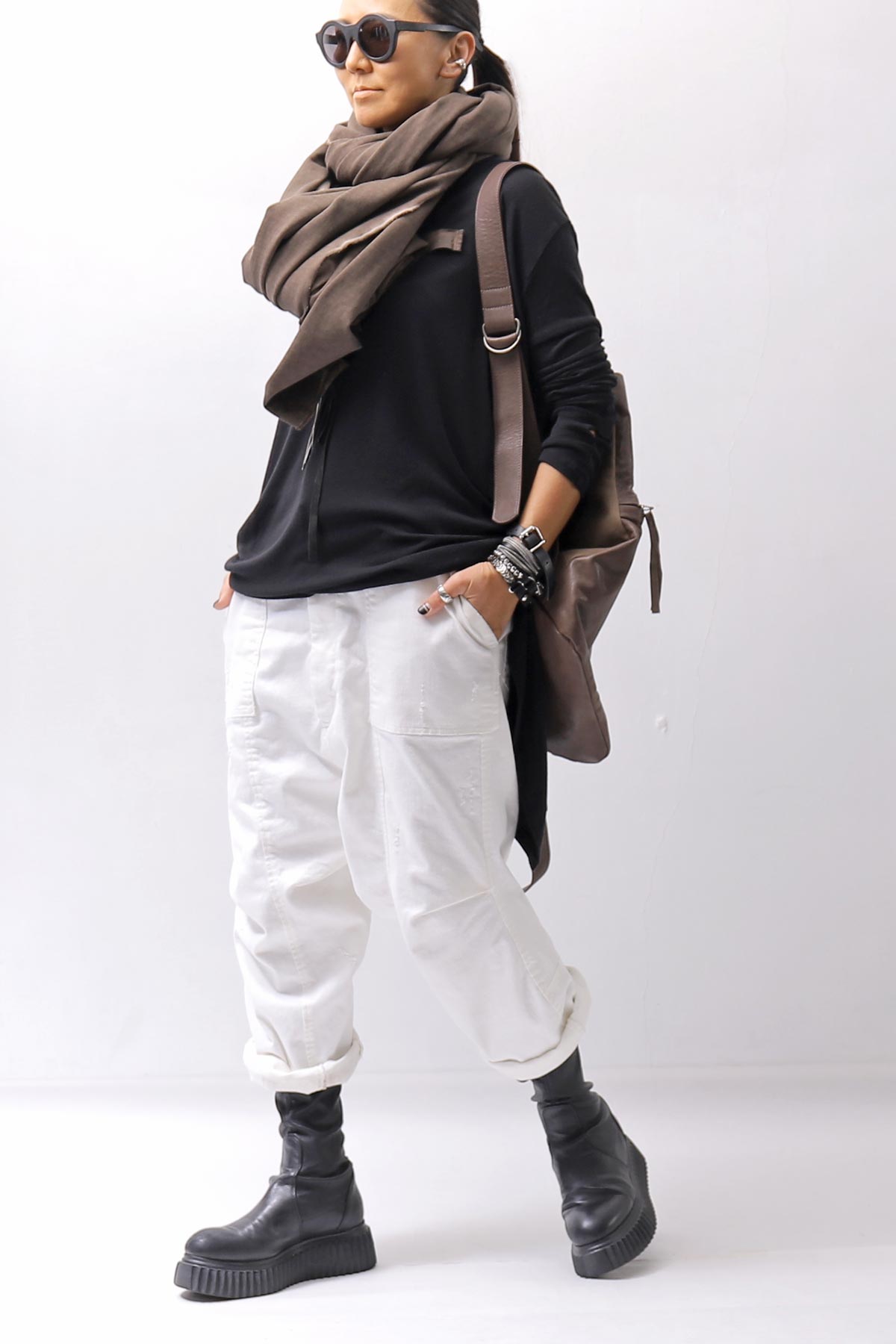 【NOSTRASANTISSIMA】 ASYMMETRY VISCOSE&amp;SILK LIGHT SWEATER TOP M122_BLACK