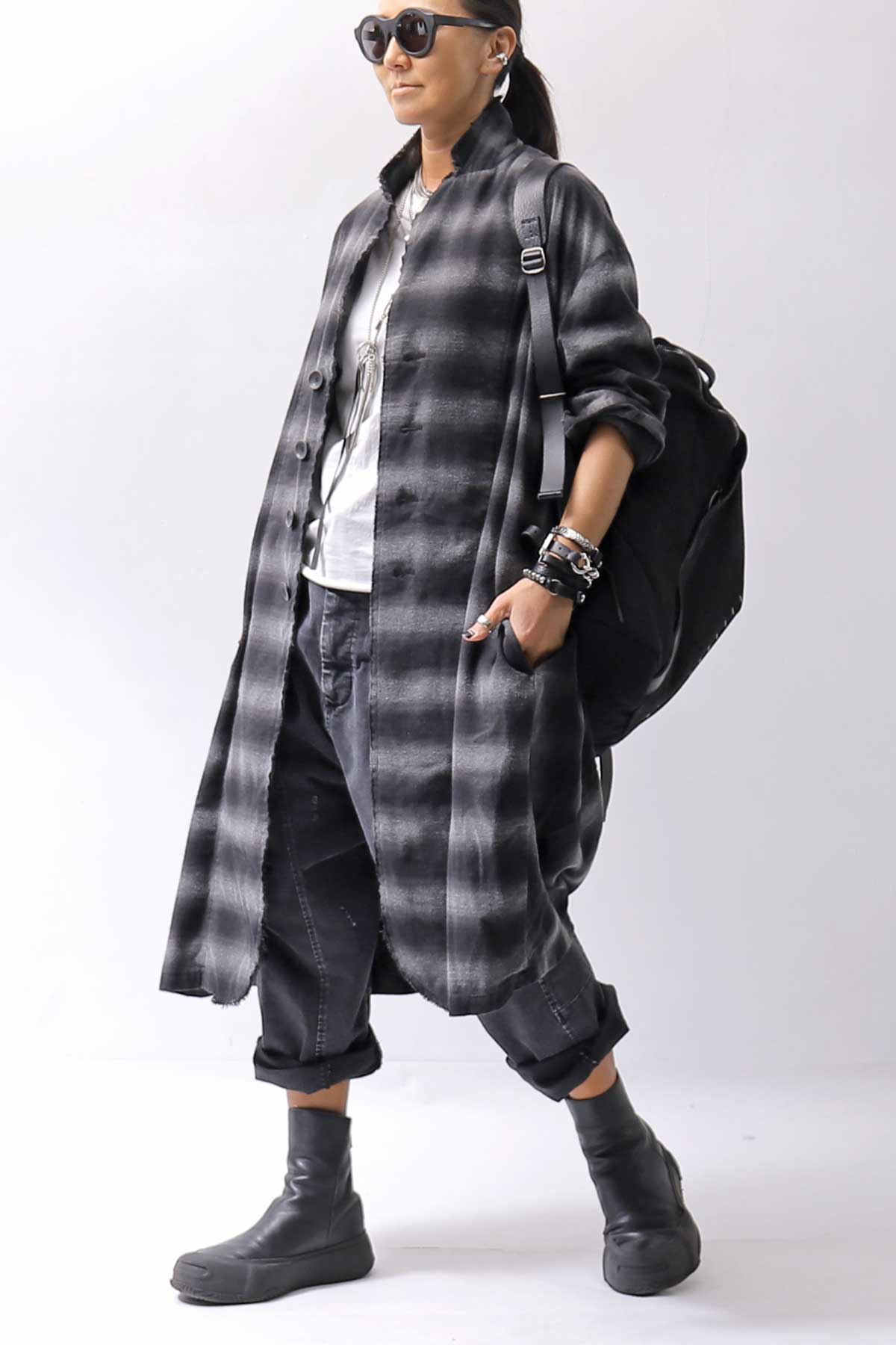 【bajra】 UNISEX SARROUEL SUPER STRETCH COTTON DENIM PANTS 159QP03_USED BLACK WASH