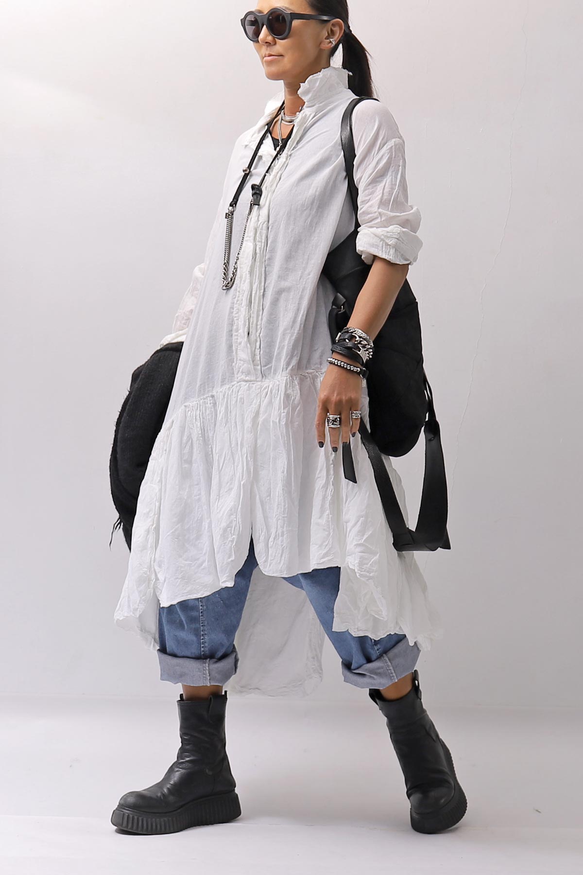 【RUNDHOLZ】 COTTON CHIFFON SHIRT DRESS _SEAFOAM FOG