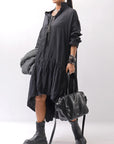 【RUNDHOLZ】 COTTON CHIFFON SHIRT DRESS _BLACK GLOSS