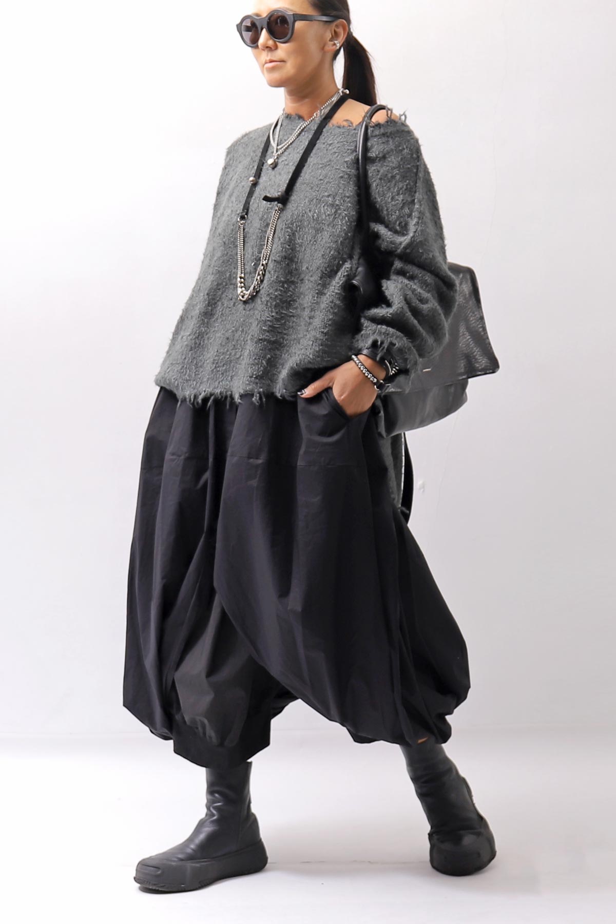 【RUNDHOLZ】 BALLOON OPEN SHIRT DRESS _BLACK