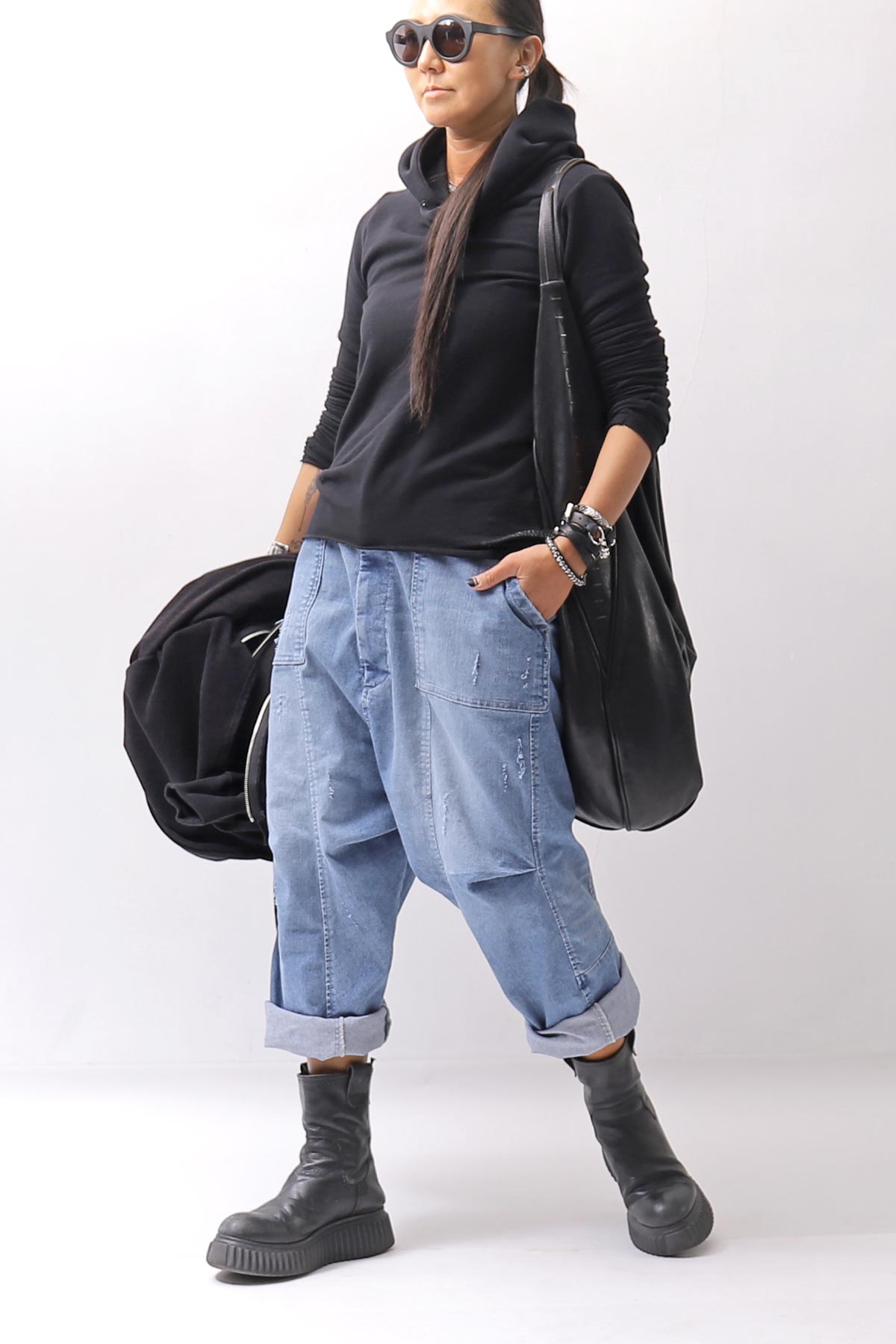 【bajra】 UNISEX SUPER STRETCH COTTON HOODIE TOP 150QK03_BLACK