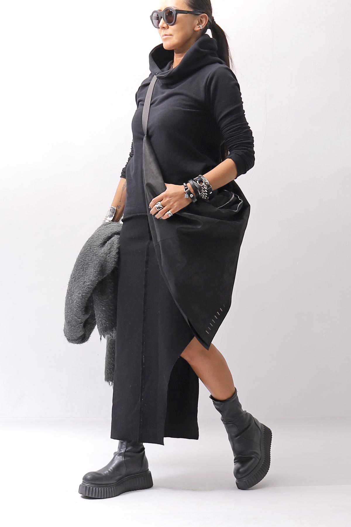 【bajra】 UNISEX SUPER STRETCH COTTON HOODIE TOP 150QK03_BLACK