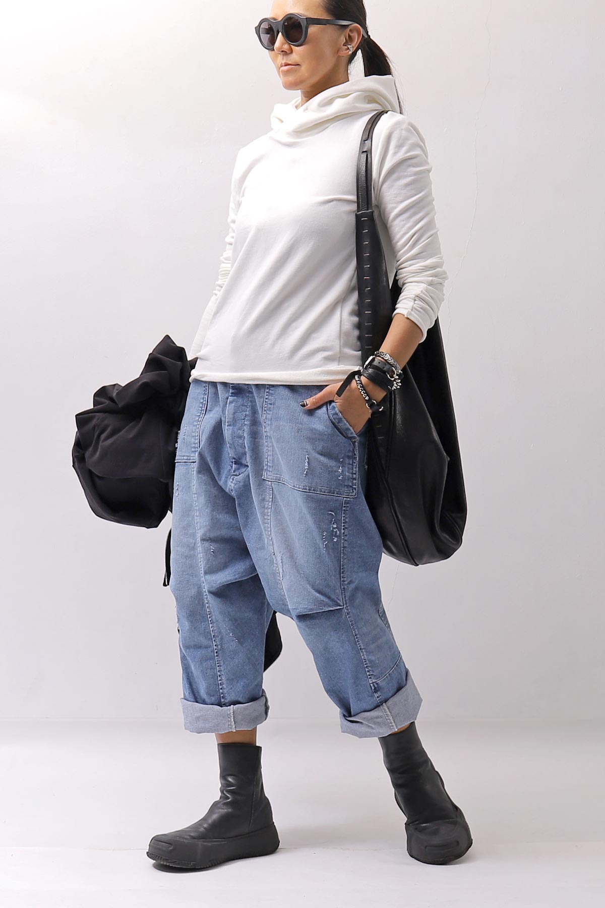 【bajra】 UNISEX SUPER STRETCH COTTON HOODIE TOP 150QK03_WHITE