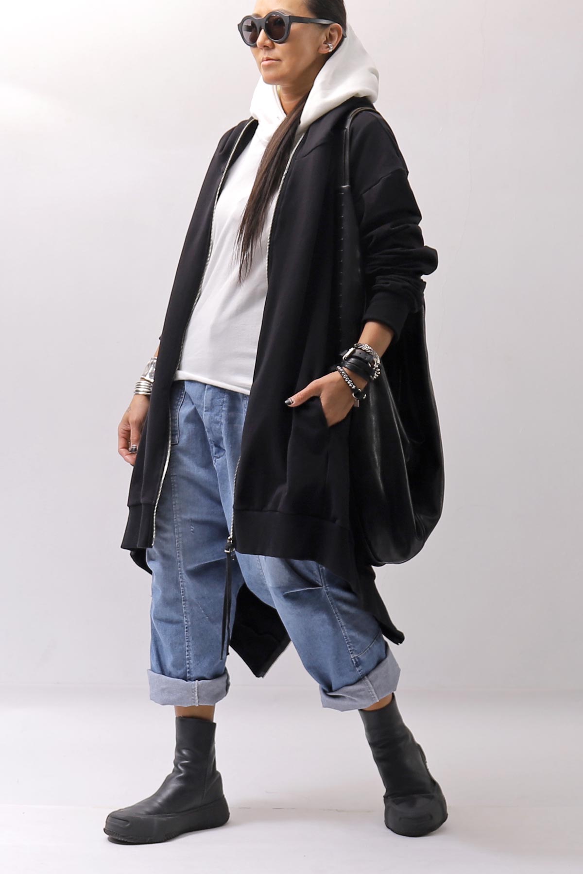 【bajra】 UNISEX 2WAY SWEAT ZIP-UP CARDIGAN 160QK03_BLACK