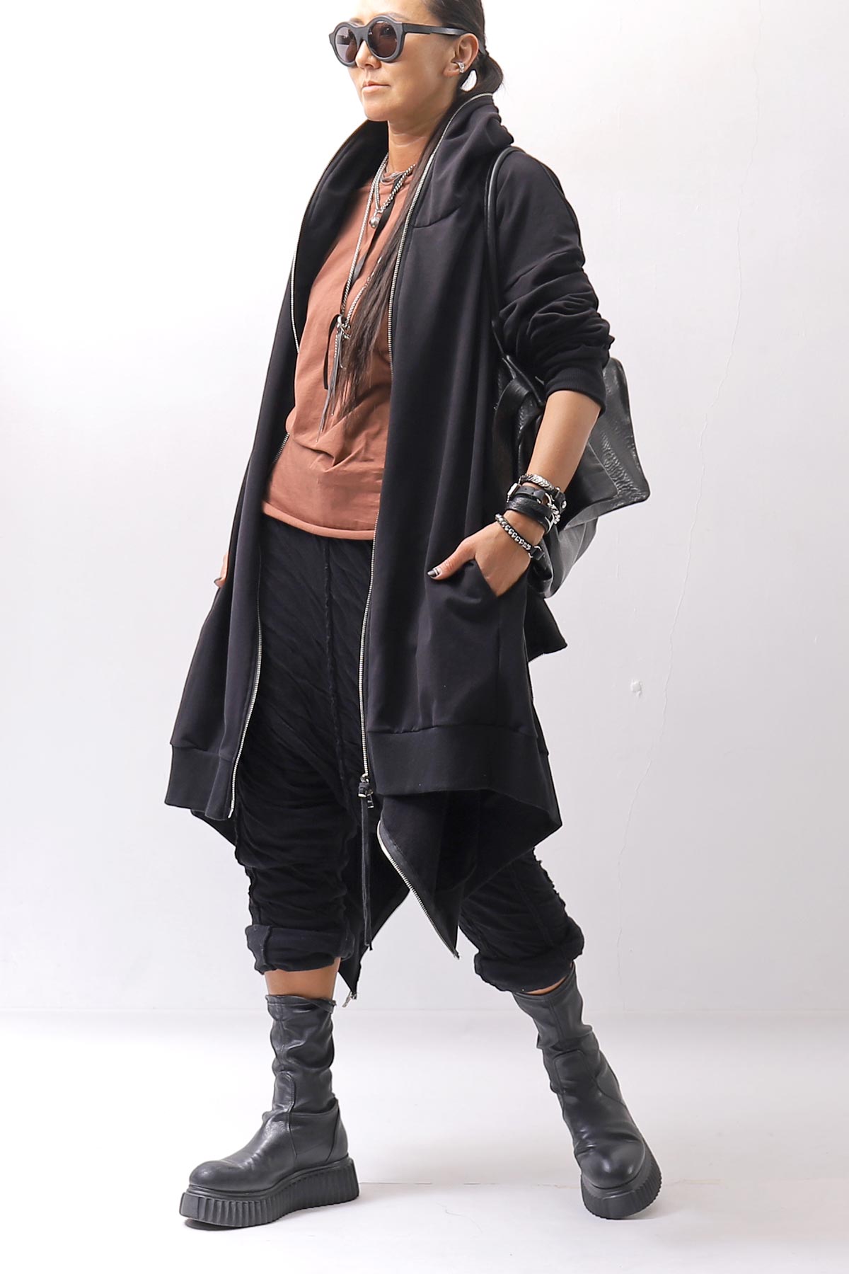 【bajra】 UNISEX 2WAY SWEAT ZIP-UP CARDIGAN 160QK03_BLACK