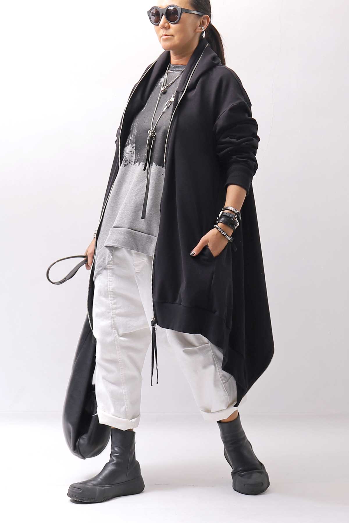【bajra】 UNISEX 2WAY SWEAT ZIP-UP CARDIGAN 160QK03_BLACK