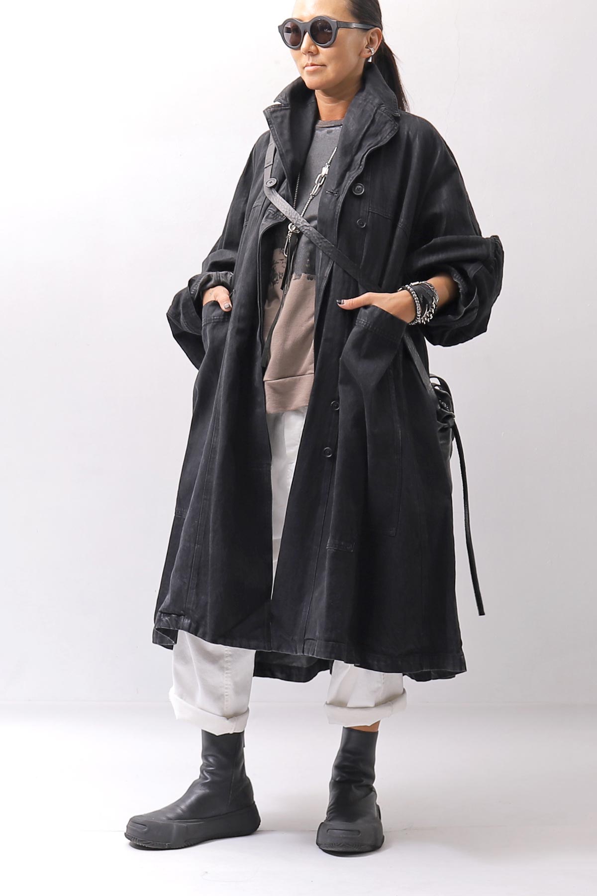 【RUNDHOLZ】 DENIM GLOSS OVERSIZED LIGHT COAT 103_BLACK GLOSS