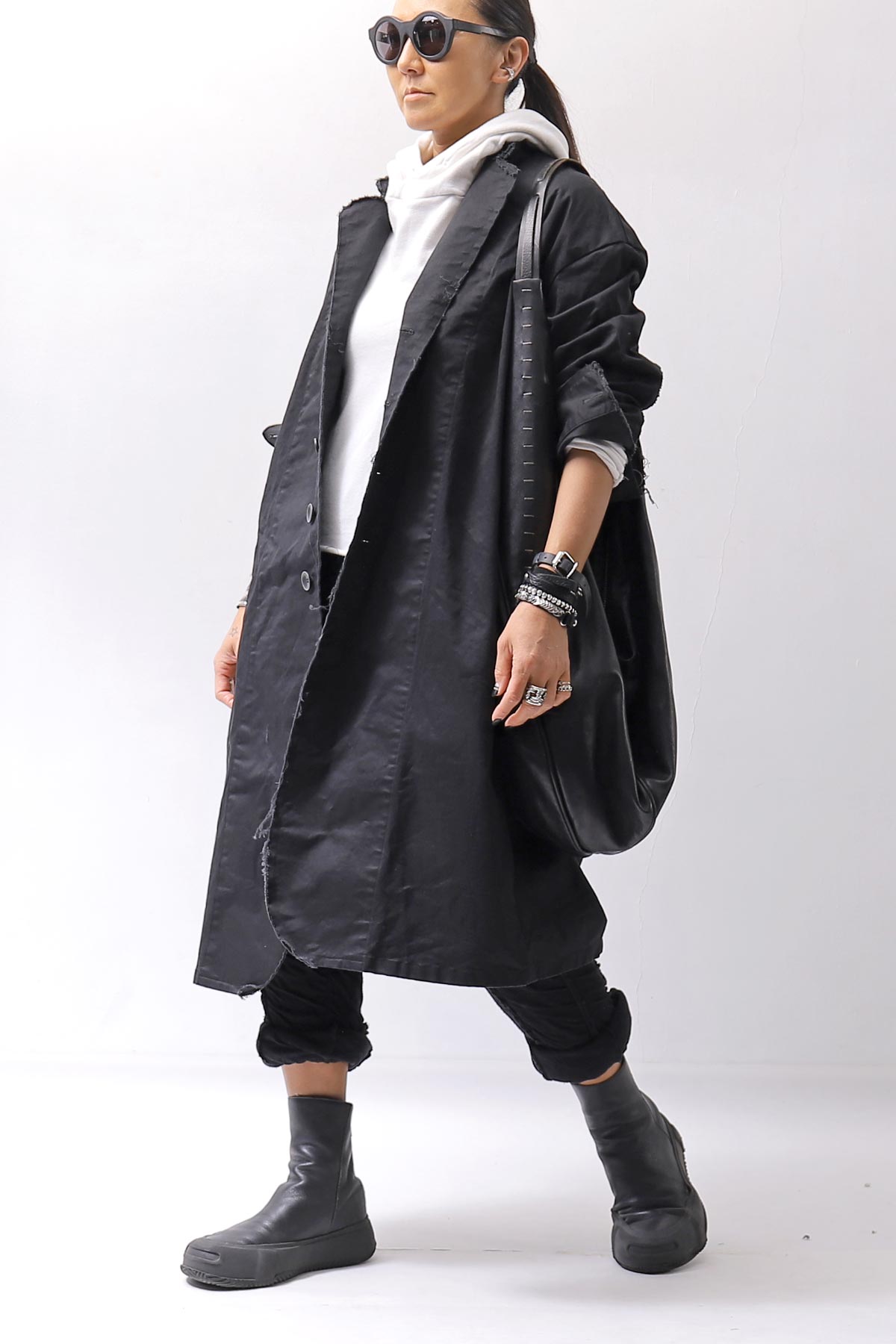 【bajra】 UNISEX TWILLED COTTON BACK DRAPE SHIRT CARDIGAN 160QB01SH_BLACK