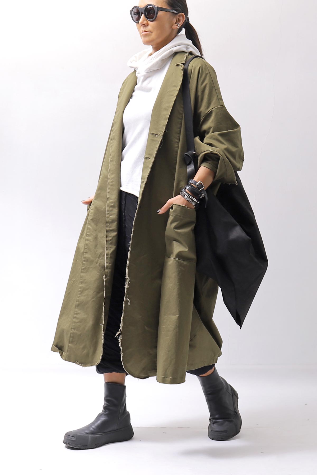 【bajra】 UNISEX TWILLED COTTON BACK DRAPE CARDIGAN COAT 160QB01LG_KHAKI BROWN