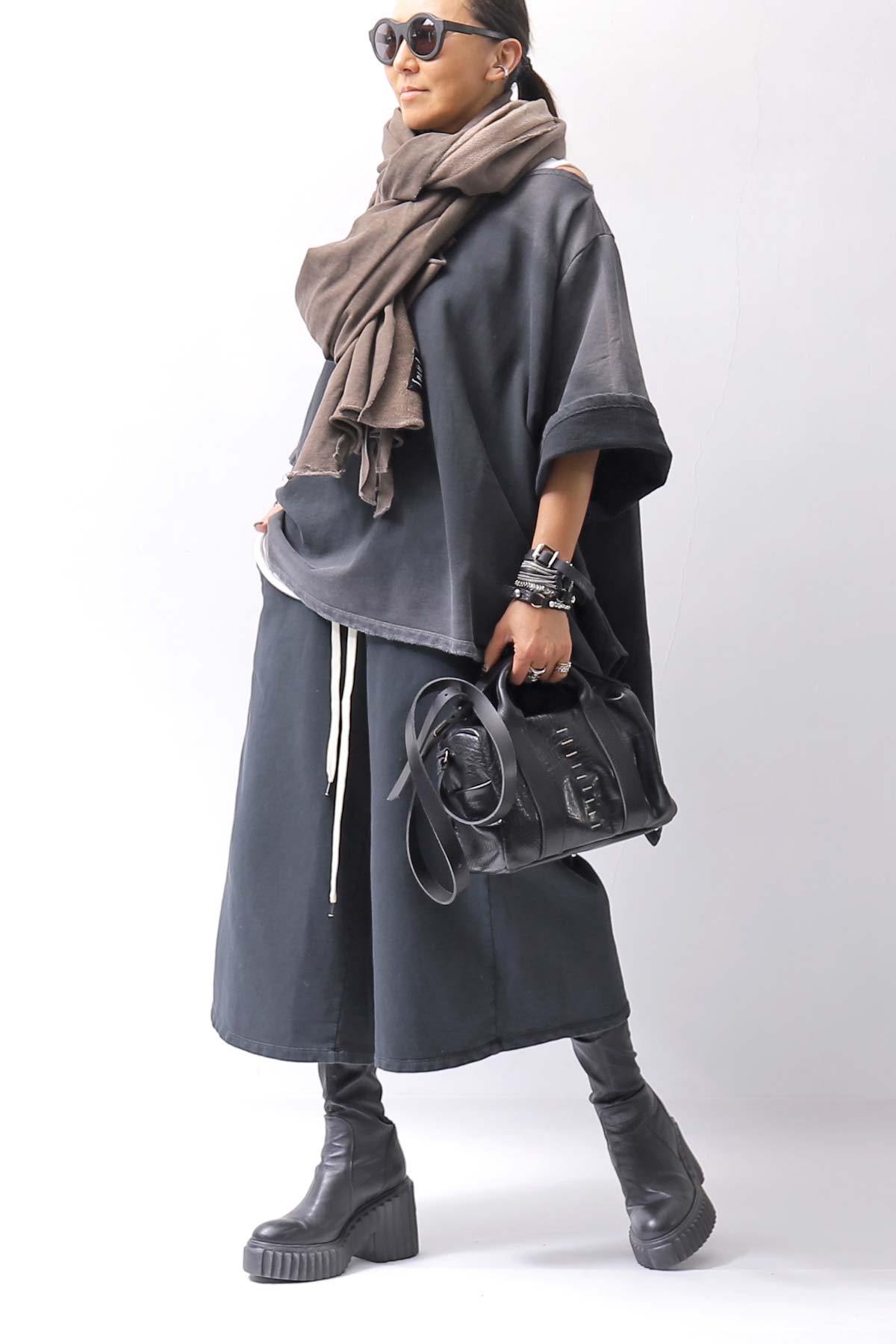 【NOSTRASANTISSIMA】SWEAT COTTON WIDE EASY PANTS FP141_BLACK