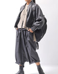 【studio b3】 UNSEX COATED LINEN＆BAMBOO BOX SARROUEL PANTS NB2123_BLACK