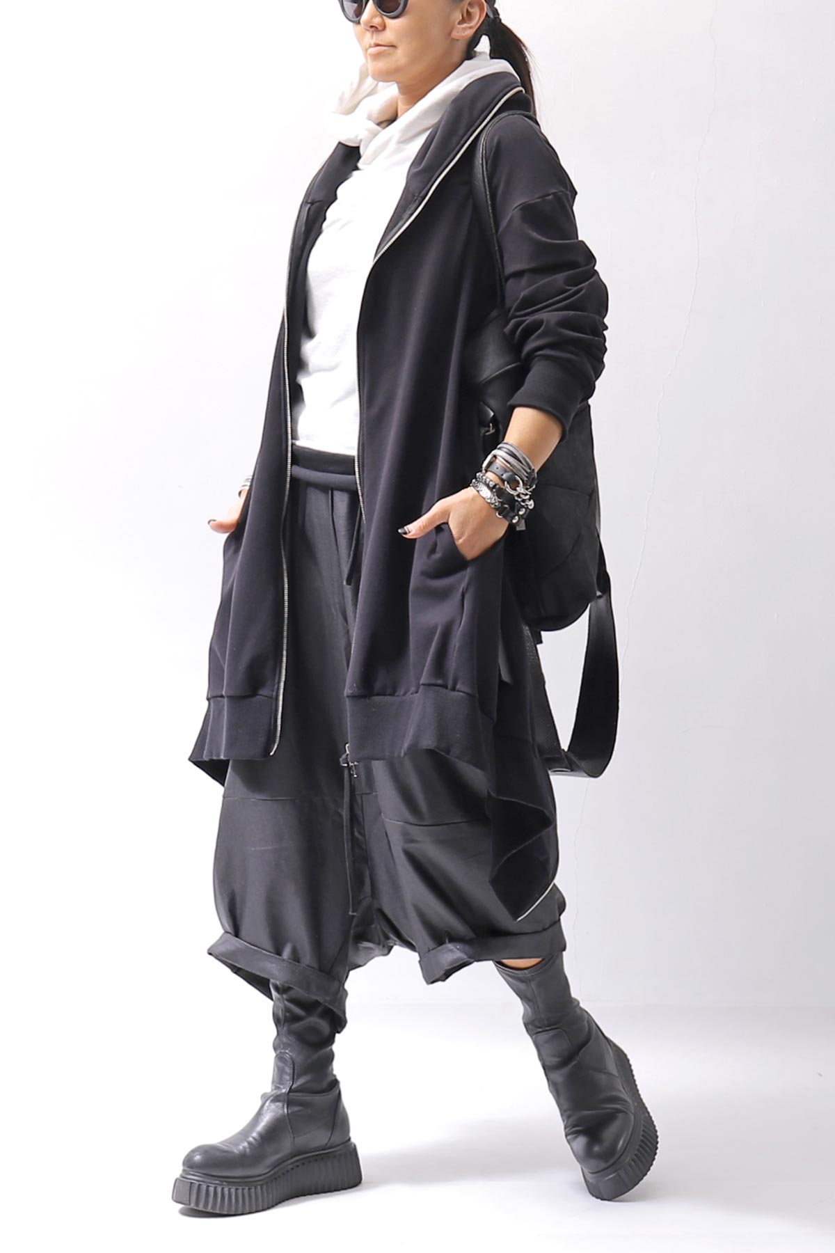 【studio b3】 UNSEX COATED LINEN＆BAMBOO BOX SARROUEL PANTS NB2123_BLACK