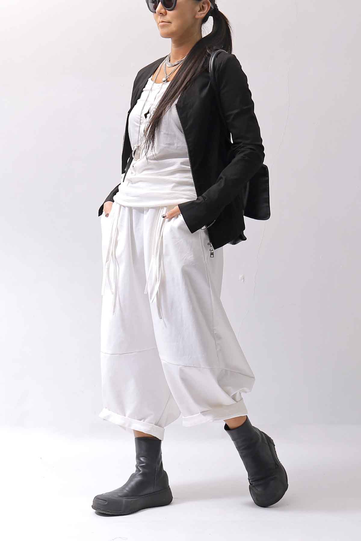 【studio b3】 UNSEX COATED LINEN＆BAMBOO BOX SARROUEL PANTS NB2123_WHITE