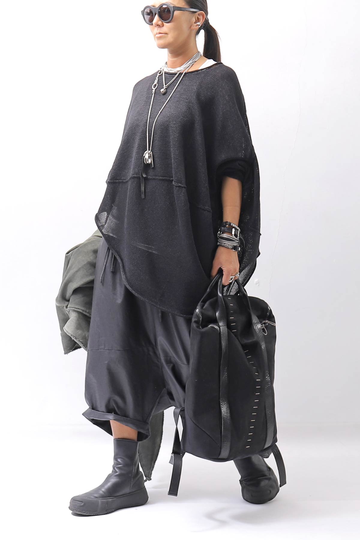 【RUNDHOLZ】 UNISEX OVER SIZED PAPER COTTON TOP _BLACK
