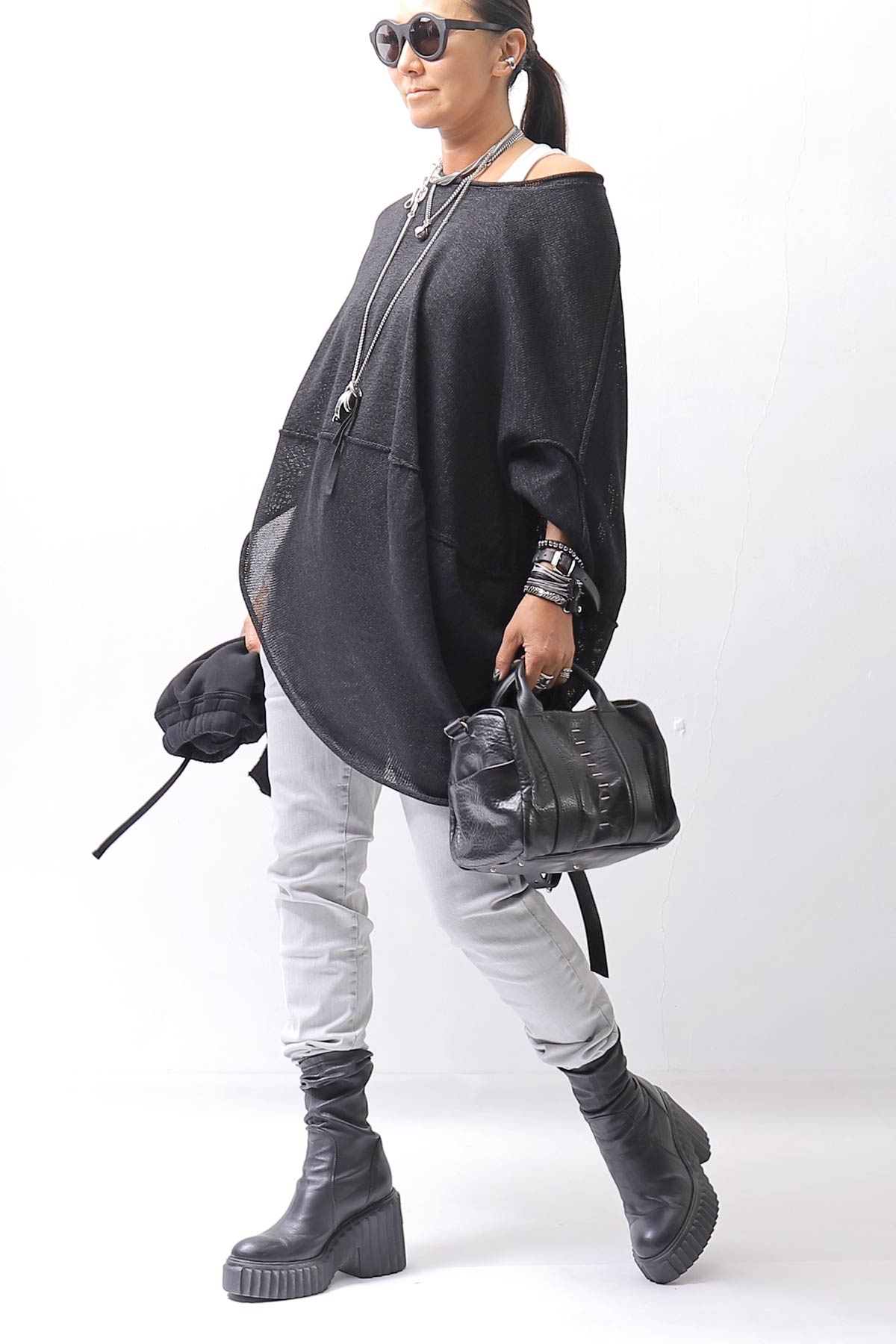 【RUNDHOLZ】 UNISEX OVER SIZED PAPER COTTON TOP _BLACK