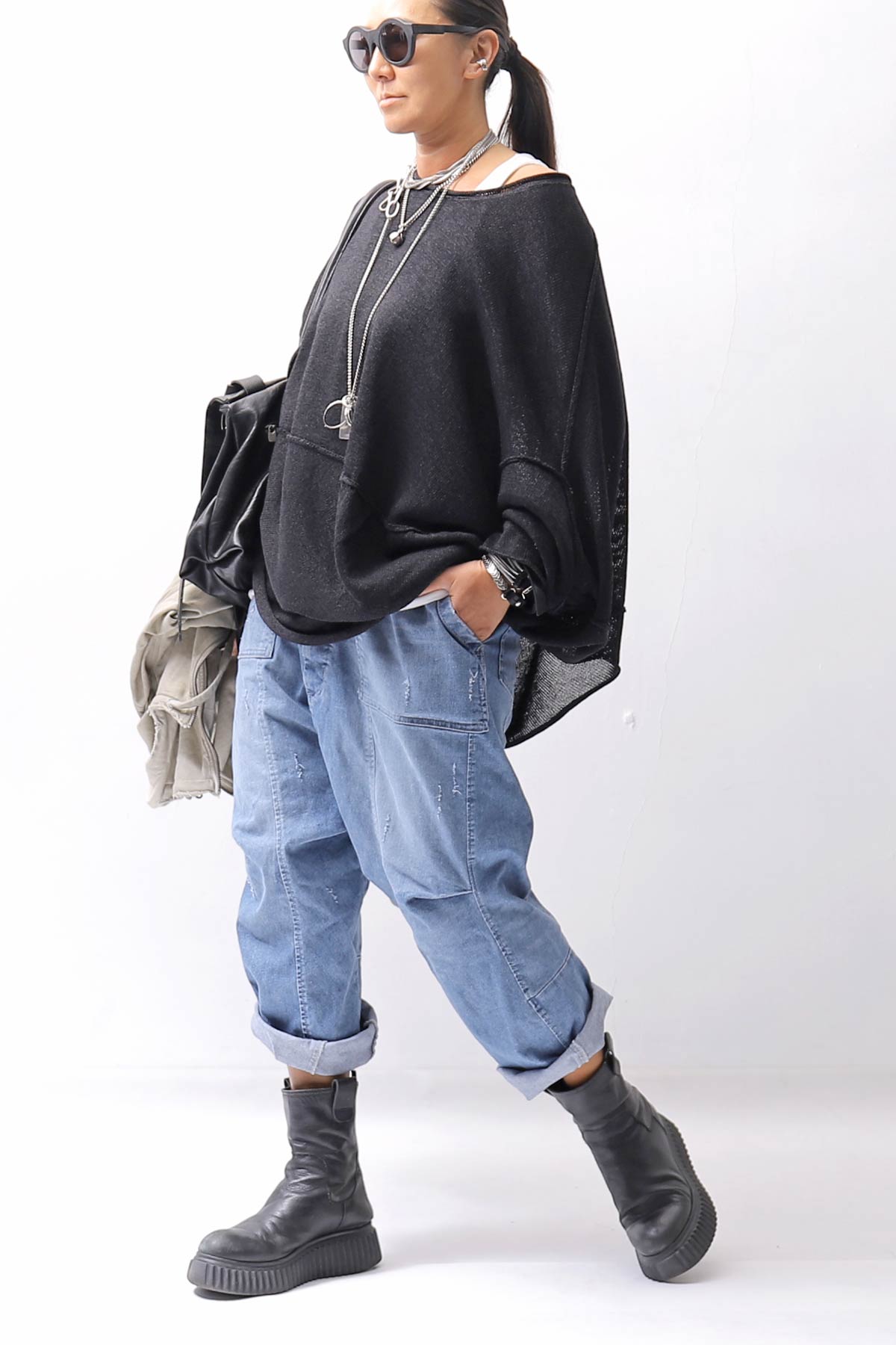 【RUNDHOLZ】 UNISEX OVER SIZED PAPER COTTON TOP _BLACK