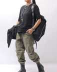 【thom/krom】 UNISEX SKIN COTTO DOUBLE LAYERED HALF SLEEVE TOP MTS921_BLACK