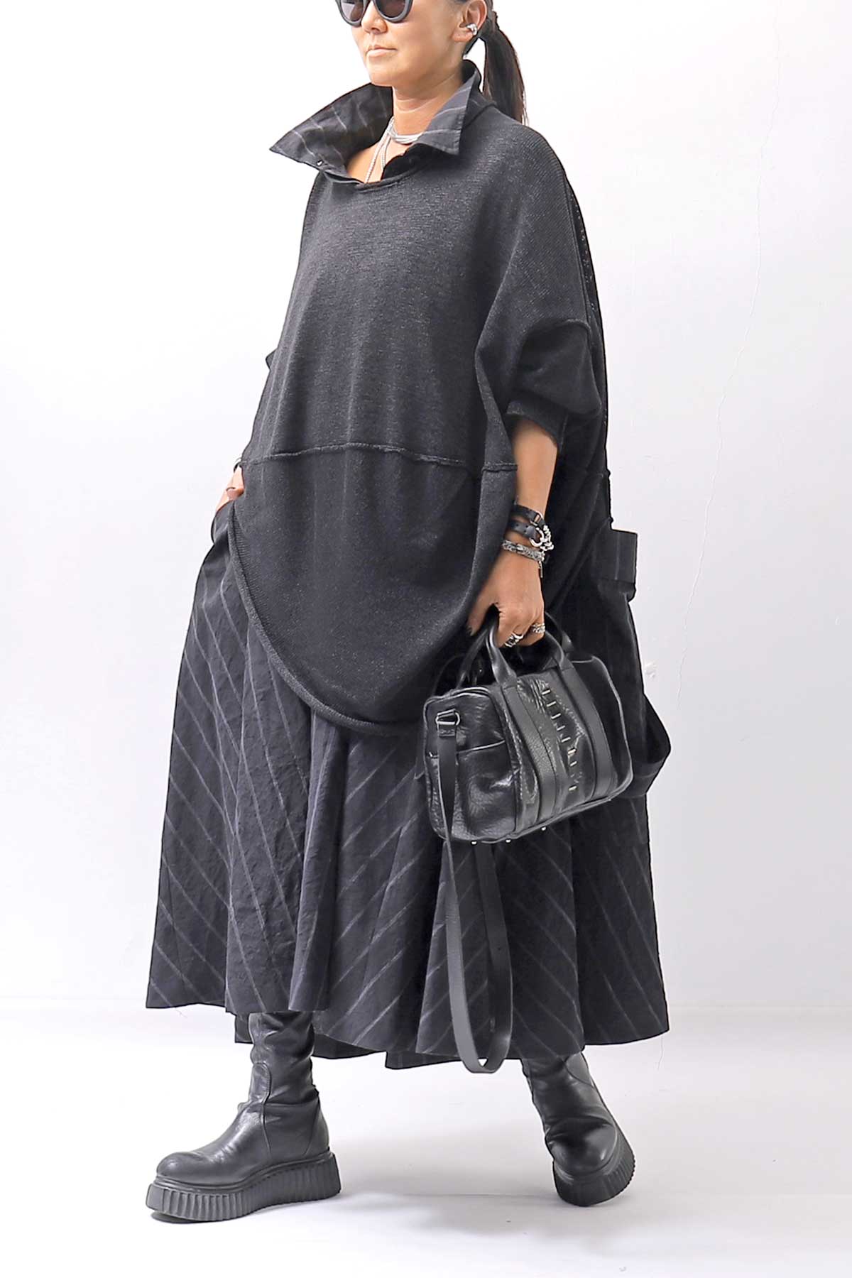 【RUNDHOLZ】OVERSIZED LINEN COTTON STRIPE DRESS _BLACK STRIPE