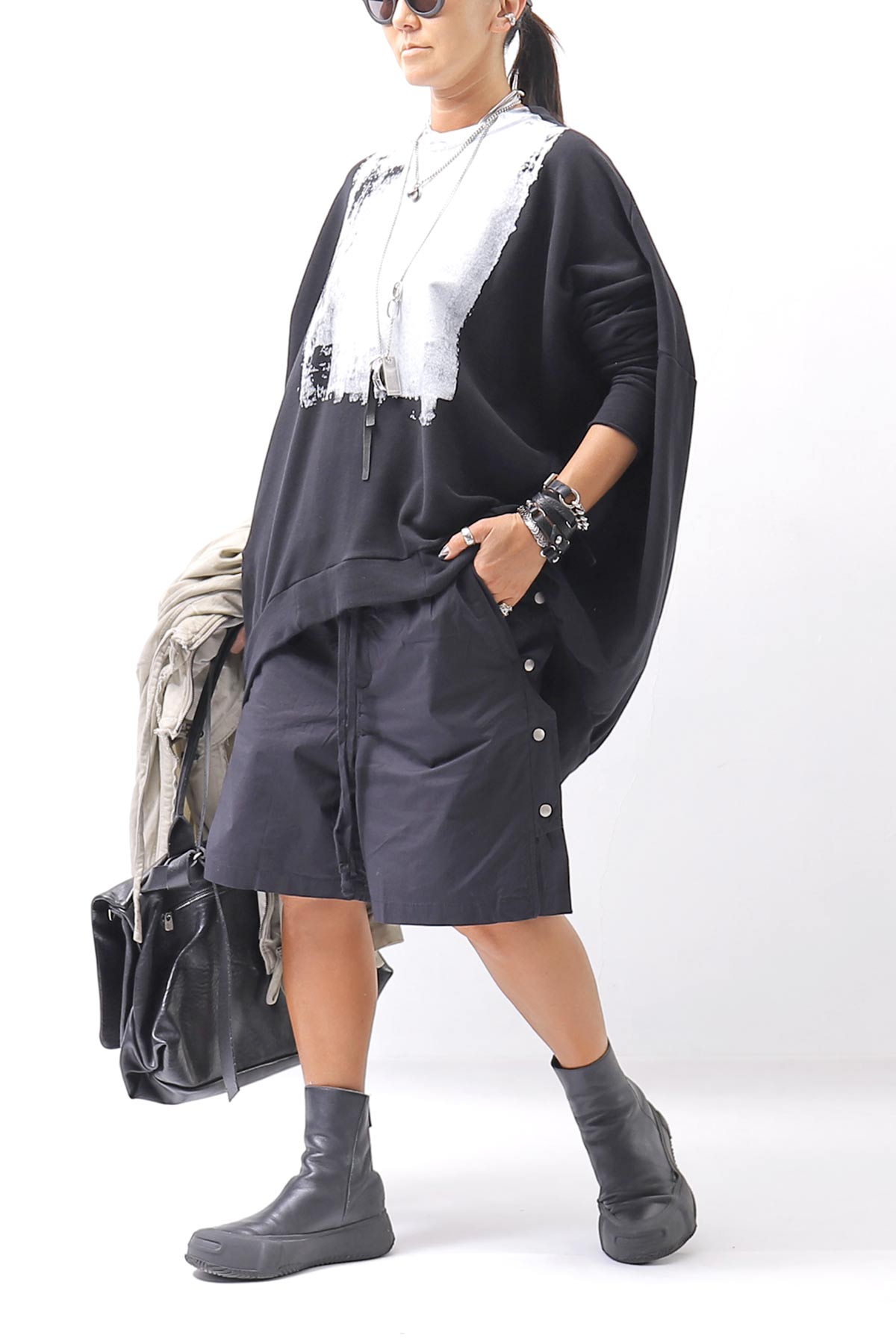 【thom/krom】 UNISEX STRETCH COTTON HALF PANTS MP33_BLACK