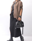 【thom/krom】 FRONT CROSS MODAL & SILK STRETCH TOP WTS606_BLACK