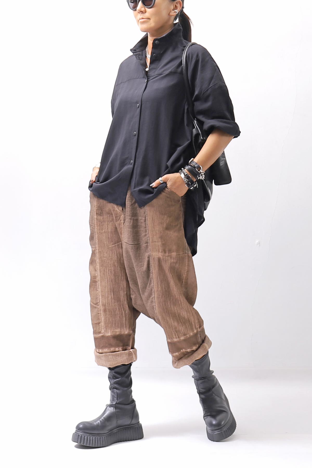 【studio b3】 OVERSIZED BACK BUTTON SHIRT TOP NB2070_BLACK